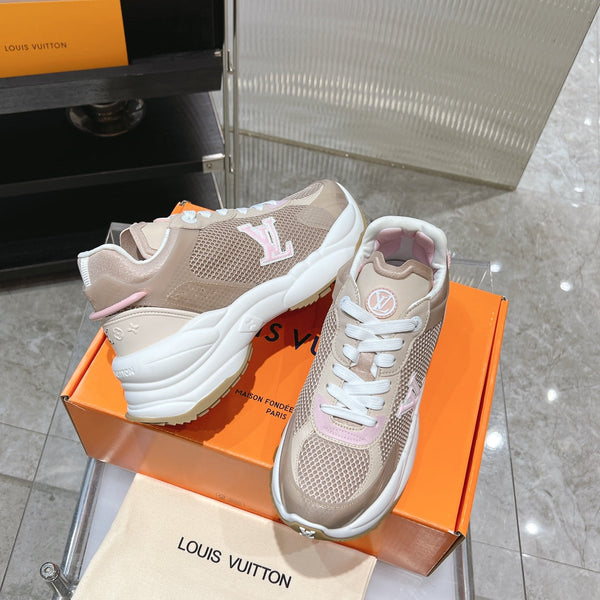LV Run 55 Sneaker 50mm Brown Pink Polyester Mesh Fabric