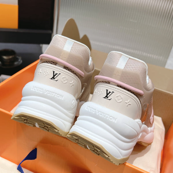 LV Run 55 Sneaker 50mm Brown Pink Polyester Mesh Fabric