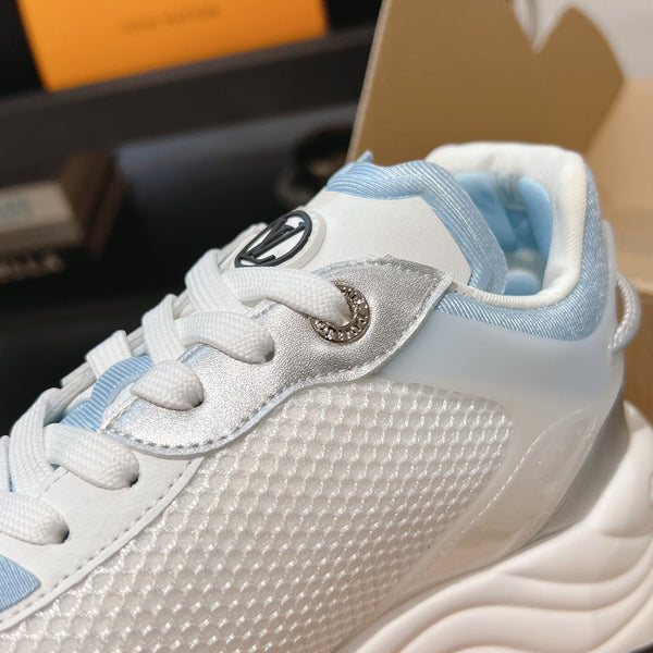 LV Run 55 Sneaker 50mm White Light Blue Polyester Mesh Fabric