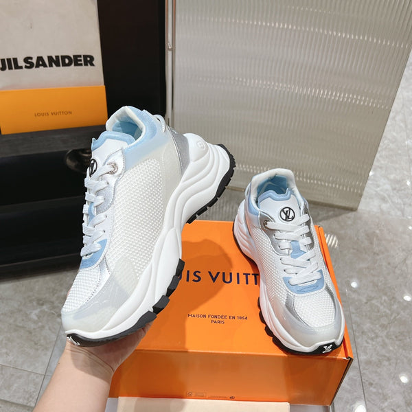 LV Run 55 Sneaker 50mm White Light Blue Polyester Mesh Fabric