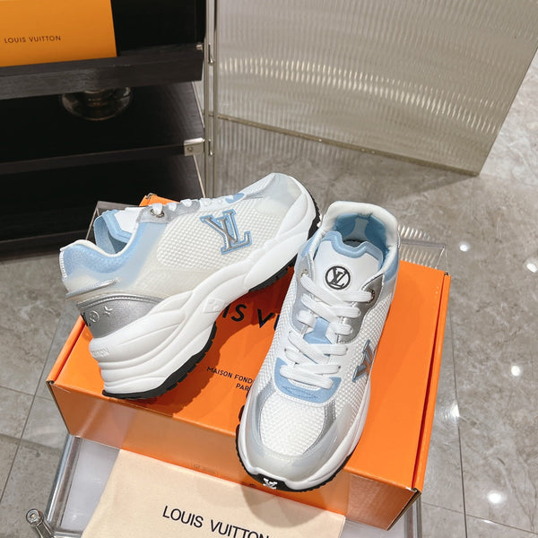 LV Run 55 Sneaker 50mm White Light Blue Polyester Mesh Fabric
