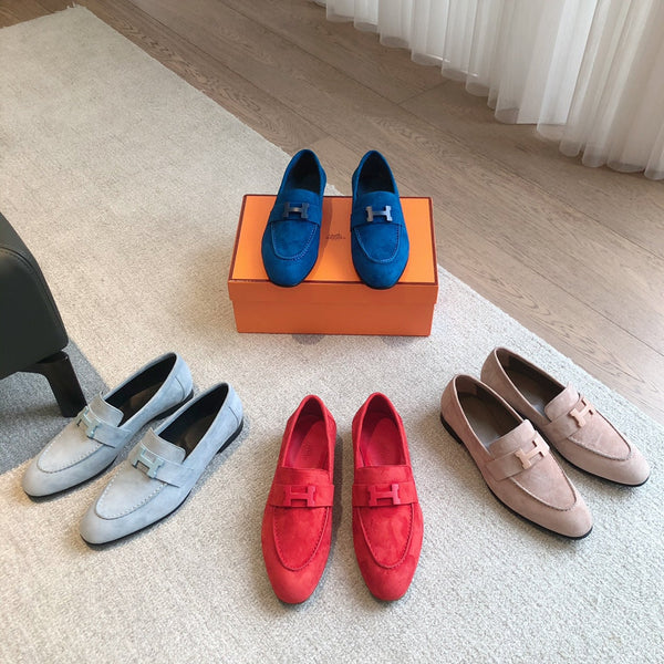 Paris Loafer Baby Blue Suede Calfskin With Signature Buckle 509349