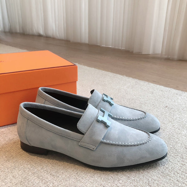 Paris Loafer Baby Blue Suede Calfskin With Signature Buckle 509349
