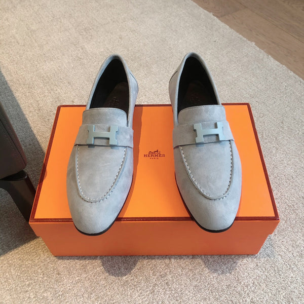 Paris Loafer Baby Blue Suede Calfskin With Signature Buckle 509349