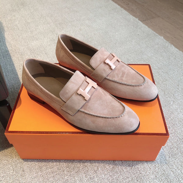 Paris Loafer Peach Suede Calfskin With Signature Buckle 509351