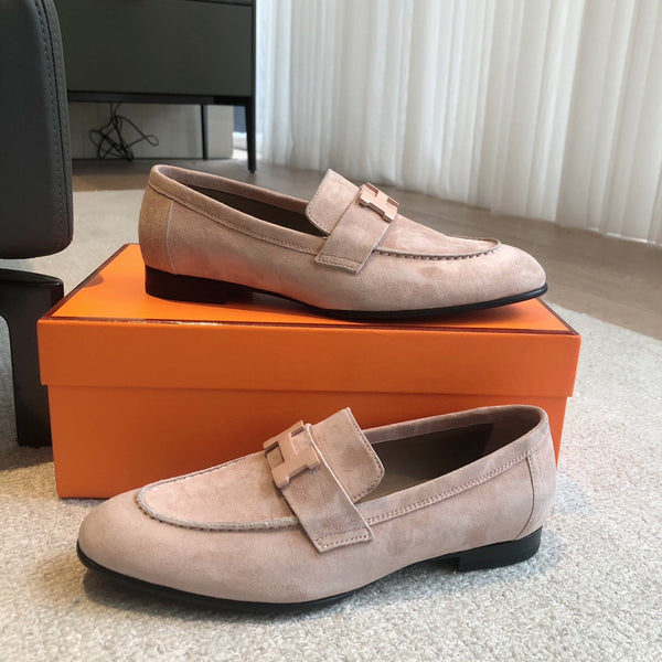 Paris Loafer Peach Suede Calfskin With Signature Buckle 509351