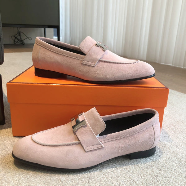 Paris Loafer Light Pink Suede Calfskin With Silver Signature Buckle 509374
