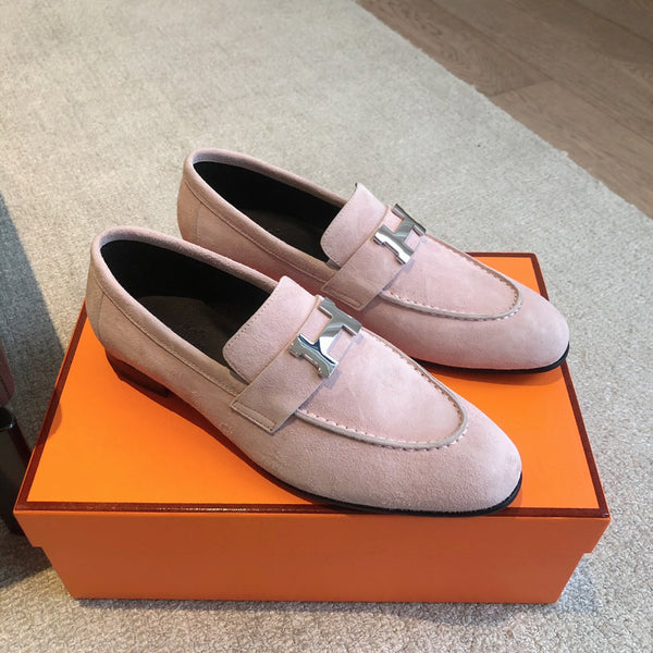 Paris Loafer Light Pink Suede Calfskin With Silver Signature Buckle 509374
