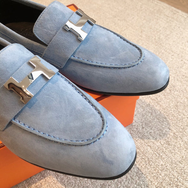 Paris Loafer Blue Sky Suede Calfskin With Silver Signature Buckle 509375
