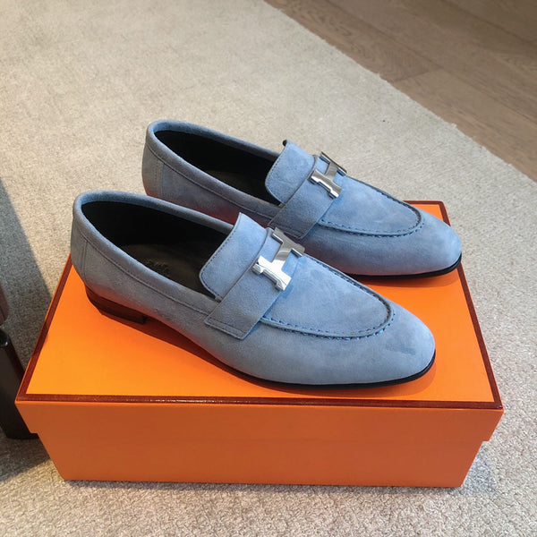 Paris Loafer Blue Sky Suede Calfskin With Silver Signature Buckle 509375