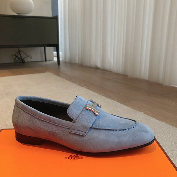 Paris Loafer Blue Sky Suede Calfskin With Silver Signature Buckle 509375