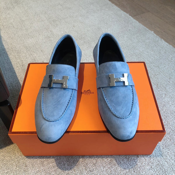 Paris Loafer Blue Sky Suede Calfskin With Silver Signature Buckle 509375