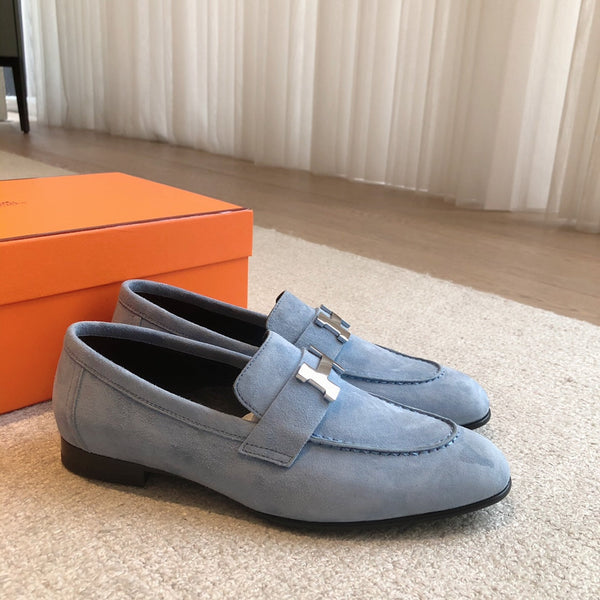 Paris Loafer Blue Sky Suede Calfskin With Silver Signature Buckle 509375