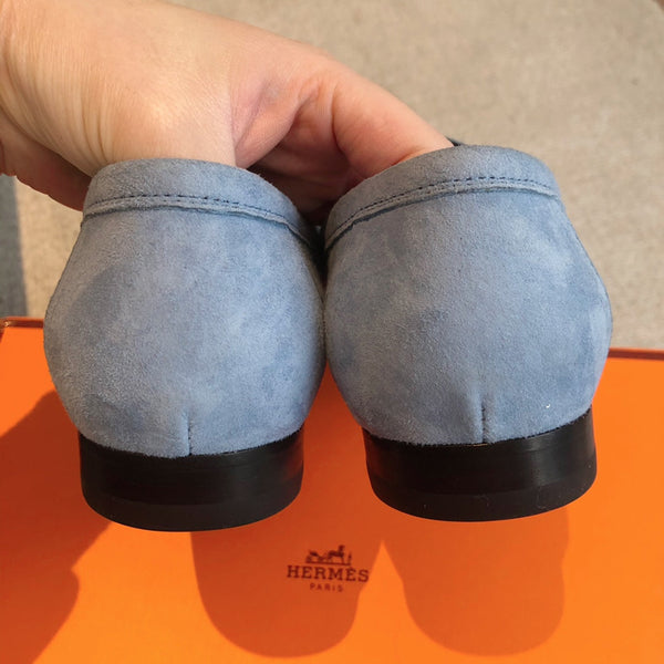 Paris Loafer Blue Sky Suede Calfskin With Silver Signature Buckle 509375