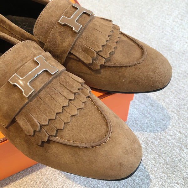 Royal Loafer Brown Suede Calfskin With Fringe Detail And Brown Silver Signature Buckle 509433