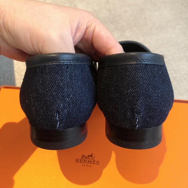 Royal Loafer Navy Blue Denim With Fringe Detail And Silver Signature Buckle 509435