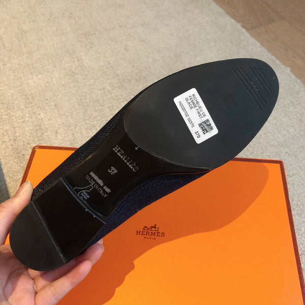 Royal Loafer Navy Blue Denim With Fringe Detail And Silver Signature Buckle 509435