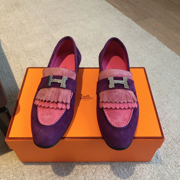 Royal Loafer Purple Mix Pink Suede Calfskin With Fringe Detail And Silver Signature Buckle 509437