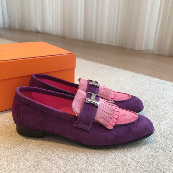 Royal Loafer Purple Mix Pink Suede Calfskin With Fringe Detail And Silver Signature Buckle 509437