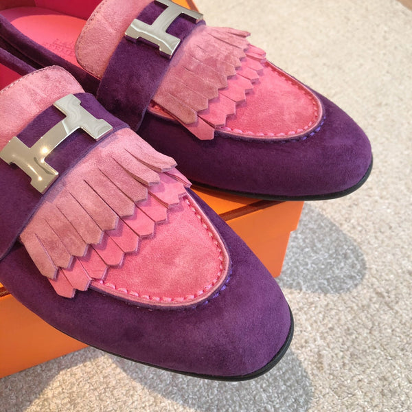Royal Loafer Purple Mix Pink Suede Calfskin With Fringe Detail And Silver Signature Buckle 509437