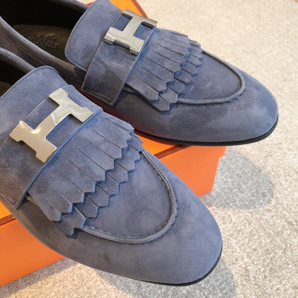 Royal Loafer Midnight Suede Calfskin With Fringe Detail And Silver Signature Buckle 509438