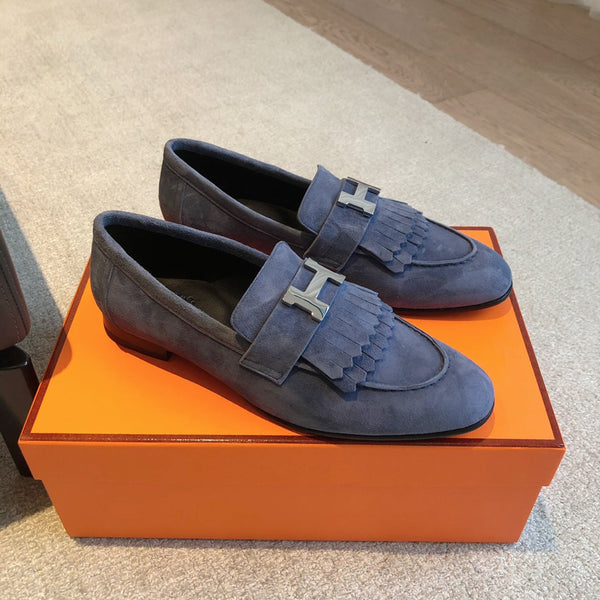 Royal Loafer Midnight Suede Calfskin With Fringe Detail And Silver Signature Buckle 509438
