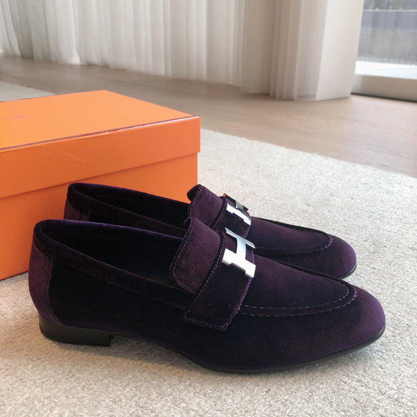 Paris Loafer Purple Velvet Fabric With Silver Signature Buckle 509394