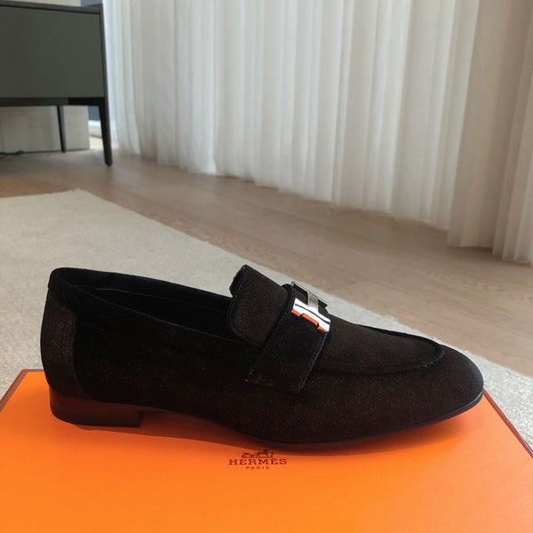 Paris Loafer Black Velvet Fabric With Silver Signature Buckle 509395