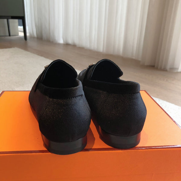 Paris Loafer Black Velvet Fabric With Silver Signature Buckle 509395