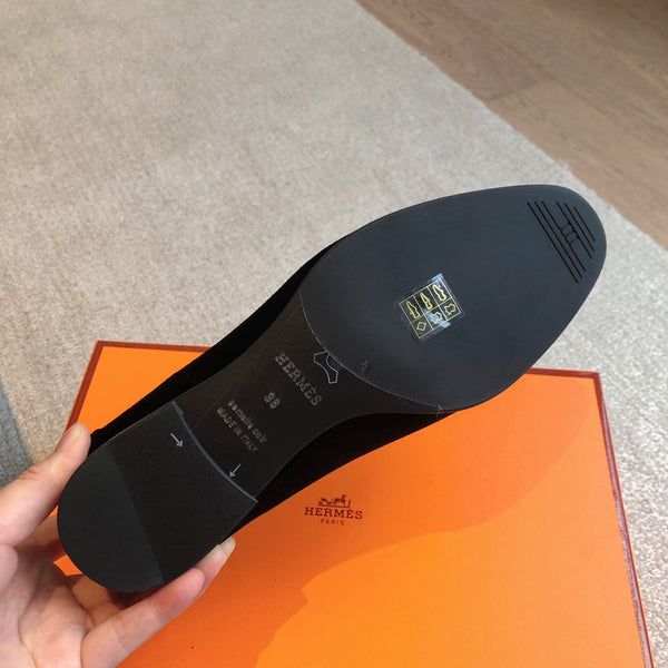 Paris Loafer Black Velvet Fabric With Silver Signature Buckle 509395