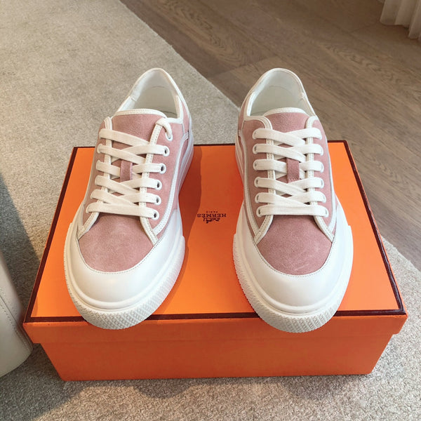 SCARPE DA SNEAKER IN PELLE DI VITELLO BIANCA E CAMOSCIO ROSA