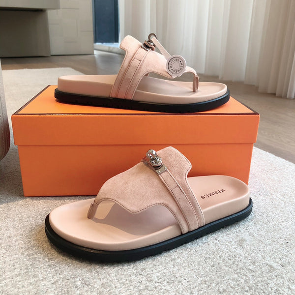 Empire Sandal Peach Lambskin Suede Goatskin