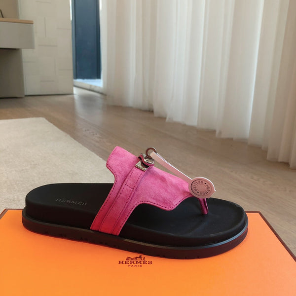 Empire Sandal Black Lambskin Hot Pink Suede Goatskin