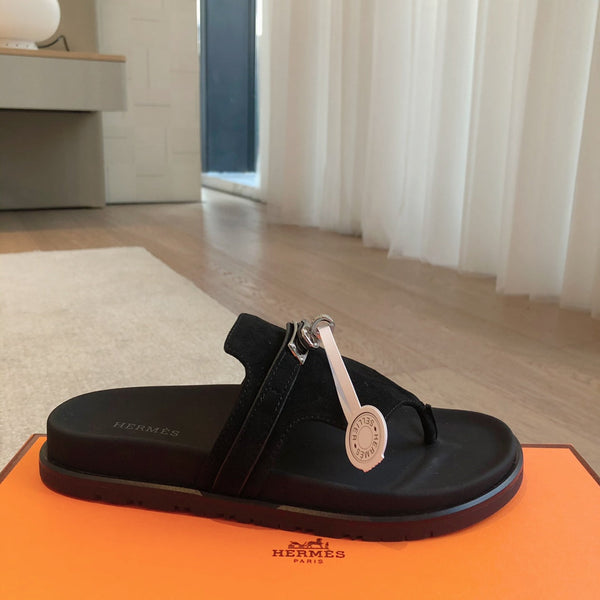 Empire Sandal Black Lambskin Suede Goatskin