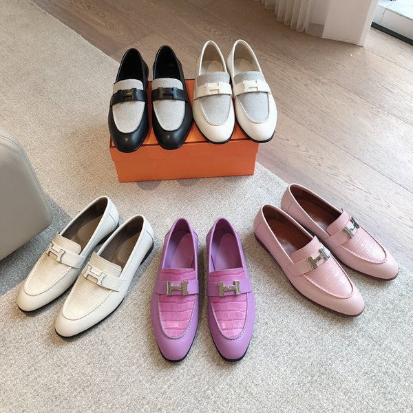 Paris Loafer Grey Canvas and Black Calfskin With Signature Buckle 734379