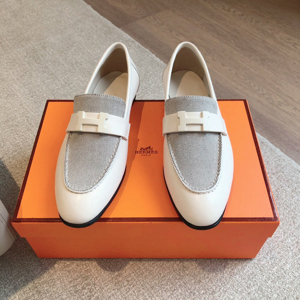 Paris Loafer Grey Canvas and White Calfskin With Signature Buckle 734378
