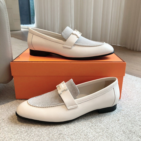 Paris Loafer Grey Canvas and White Calfskin With Signature Buckle 734378