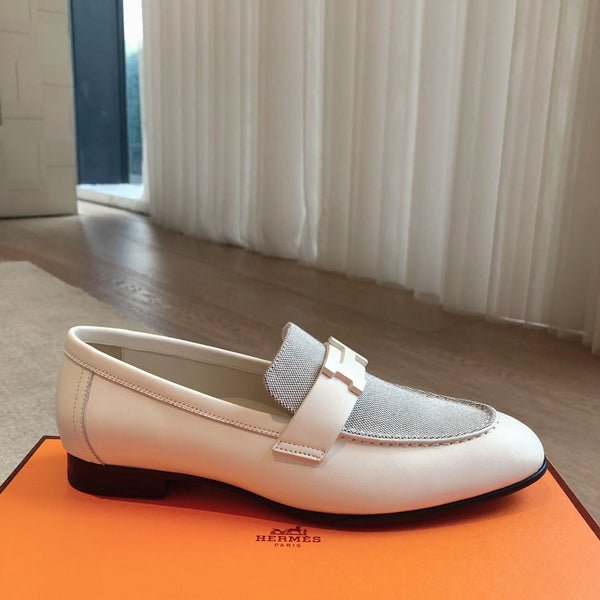 Paris Loafer Grey Canvas and White Calfskin With Signature Buckle 734378