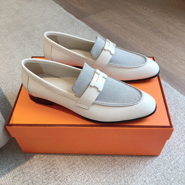 Paris Loafer Grey Canvas and White Calfskin With Signature Buckle 734378