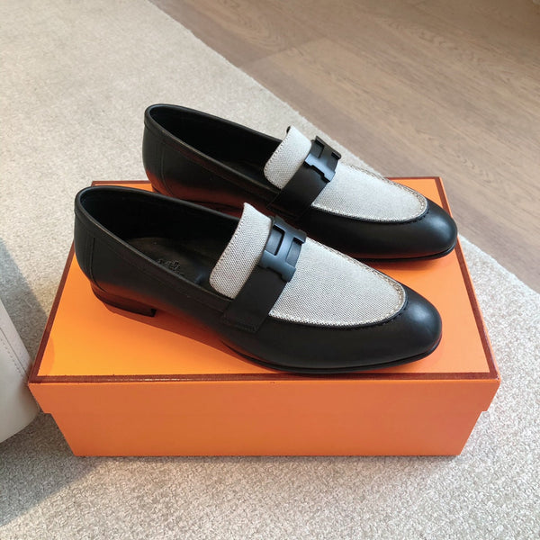 Paris Loafer Grey Canvas and Black Calfskin With Signature Buckle 734379