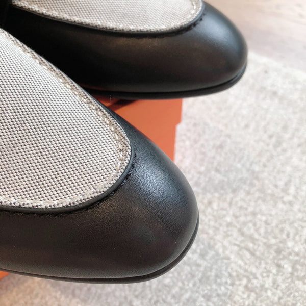 Paris Loafer Grey Canvas and Black Calfskin With Signature Buckle 734379