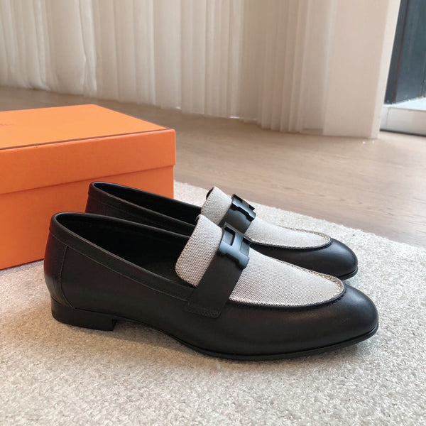 Paris Loafer Grey Canvas and Black Calfskin With Signature Buckle 734379