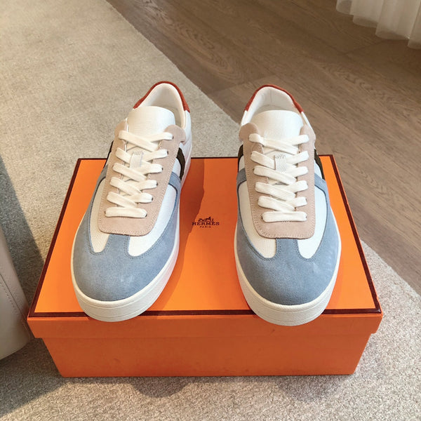 SNEAKER HM BOOMERANG IN CAMOSCIO PIETRA E PELLE DI VITELLO BIANCA