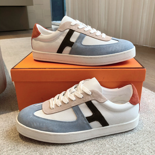 SNEAKER HM BOOMERANG IN CAMOSCIO PIETRA E PELLE DI VITELLO BIANCA