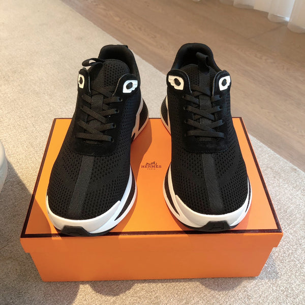 HM Heros Sneaker In Black Mix White Calfskin And Mesh Fabric  970870