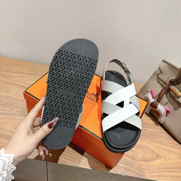 Sandalo Heracles HM 25 in pelle di vitello bianca e grigia