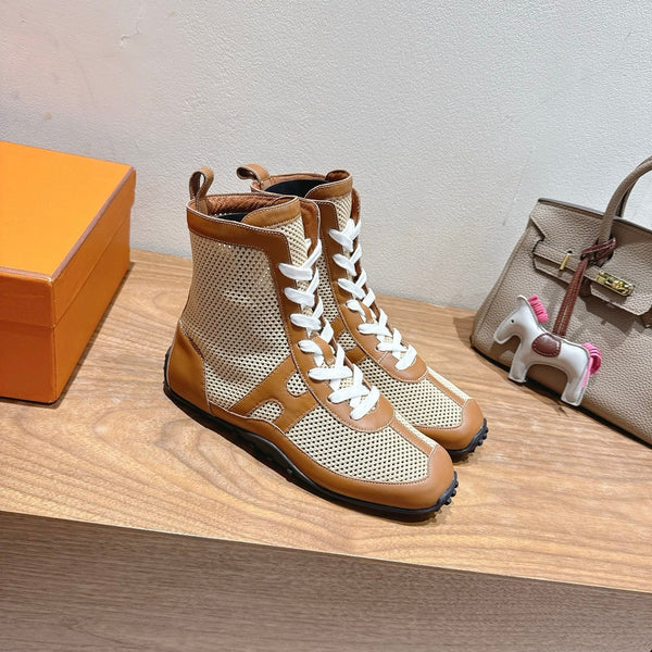 Sneaker HM 25 Kiatsu in pelle di vitello a rete marrone 329538