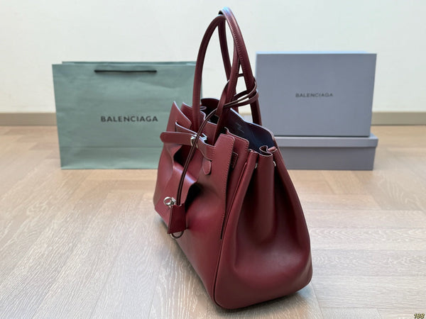 BEL AIR CARRY ALL BAG 37 IN BURGUNDY RED NAPPA LAMBSKIN SILVER HARDWARE