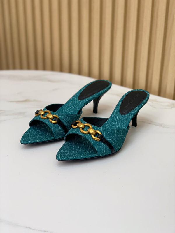 SL CHAIN ATTACH HEELED MULES SAPPHIRE DENIM