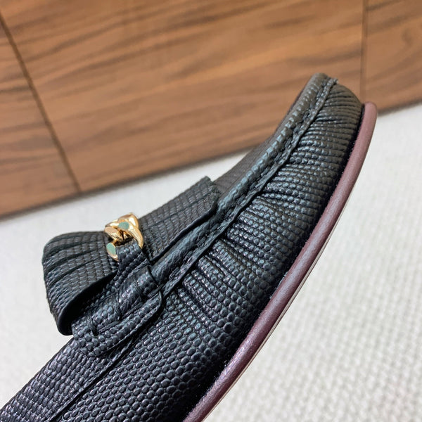 LUCO LOAFER WITH FRINGES IN BLACK LAMBSKIN